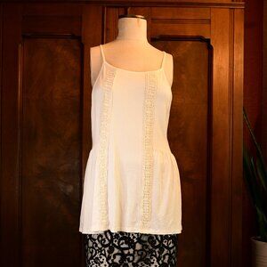 Papermoon Women's White and Cream Embordered Shirt Size Large